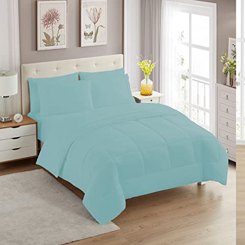 Sweet Home Collection 5 Piece Comforter Set Bag Solid Color All Season Soft Down Alternative Blanket & Luxurious Microfiber Bed Sheets, Twin, Misty Blue von Sweet Home Collection