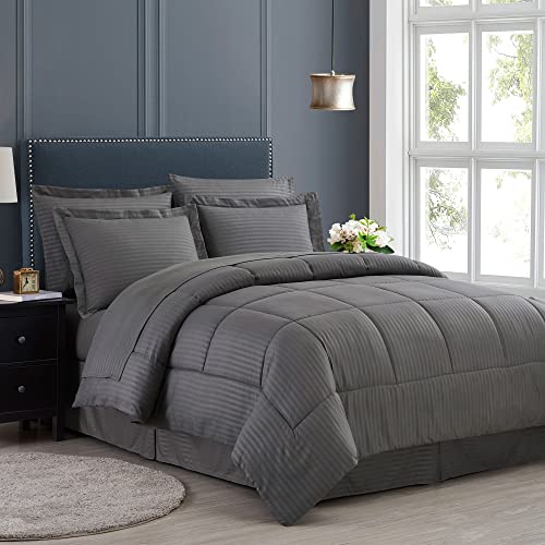 Sweet Home Collection Bettwäsche-Set für Doppelbett, 6-teiliges Bett in Einer Tasche mit Bettrock, Spannbetttuch, Bettlaken, 1 Kissenbezug und 1 Kissenbezug, Dobby-Grau von Sweet Home Collection