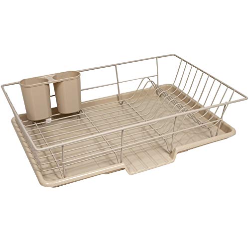Sweet Home Collection Drying 3 Piece Dish Drainer Rack Set mit Trockenbrett und Utensilienhalter, Metall-Kunststoff, beige von Sweet Home Collection