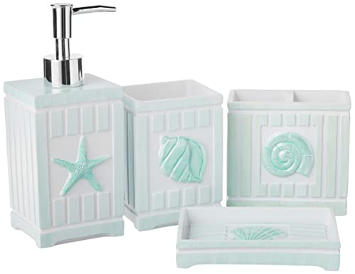 Sweet Home Collection Badezimmer-Accessoires-Sets, einzigartige Kollektionen, modern, klassisch Moderne dekorative schöne Designs für Badewanne und Dusche, Harz, Strandmuscheln, 4-teilig, 4 von Sweet Home Collection