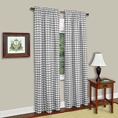 Sweet Home Collection Kitchen Window Curtain Panel Treatment Decorative Buffalo Check Design, 84" Long, Gray von Sweet Home Collection