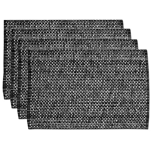 Sweet Home Collection P-MAT-313-BLK-4PK 100% Cotton Placemats for Dining Room Tables Rectangle Two Tone Weiches, strapazierfähiges Tischset aus gewebtem Stoff, 25,4 x 48,3 cm, Baumwolle, schwarz von Sweet Home Collection