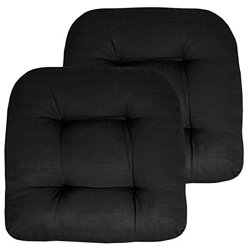 Sweet Home Collection Patio Cushion Outdoor Chair Pads Premium Bequeme Dicke Faserfüllung Getuftet 48,3 x 48,3 cm Sitzbezug 2 Stück (1 Stück), Schwarz von Sweet Home Collection