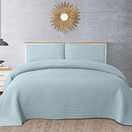 Sweet Home Collection Quilts Twin Size 2 Piece Set Vintage Pre Wash Oversized Reversible Pattern Stripe Pick-Stitch with Pillow Shams, Turquoise Kate von Sweet Home Collection