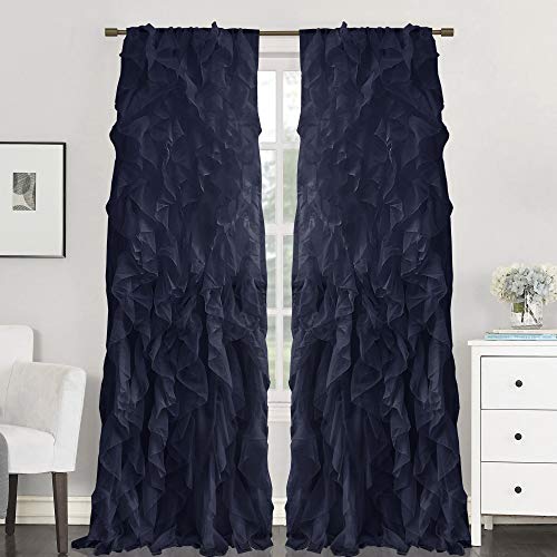 Sweet Home Collection Vorhang, Voile, vertikal, gerafft, 213 x 127 cm, 2 Stück. 108" x 50" Navy von Sweet Home Collection