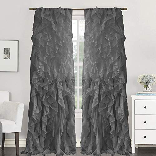 Sweet Home Collection 2 Pack Window Panel Sheer Voile Vertikale Rüschen-Vorhänge mit Wasserfall, GRAU, 50" W x 84" L (Pack of 1) von Sweet Home Collection