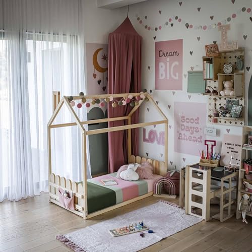 Sweet Home From Wood Bodenbettrahmen mit Kopfteil, Hausbettrahmen für Kinder, Spielhausstruktur (Birkenholz, 140x70cm) von Sweet Home From Wood