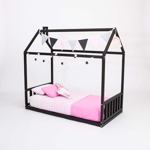 Sweet Home From Wood Hausbett im Montessori-Stil aus Holz (Schwarz, 200x90cm) von Sweet Home From Wood