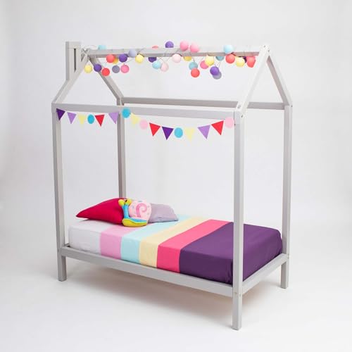 Sweet Home From Wood Hausbettrahmen im Montessori-Stil, Massivholzbettrahmen (Grau, 190x90cm) von Sweet Home From Wood