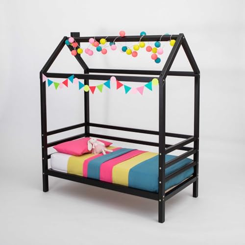Sweet Home From Wood Jugendbett, Hausbett, Massivholzbett, Bettgestell (Schwarz, 200x120cm) von Sweet Home From Wood