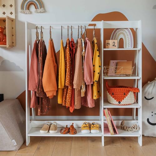 Sweet Home From Wood Kleiderständer aus Holz mit Kleiderstange und Ausstellungsregal für Kinder - DIY Ankleidemöbel, offener Schrank für Kinder, Montessori Kleiderschrank - weiß lackiert von Sweet Home From Wood