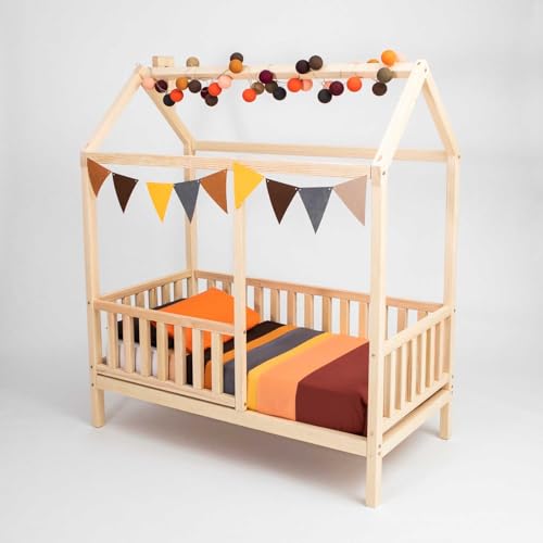 Sweet Home From Wood Montessori-Bett, Hausbett für Kleinkinder, Hüttenbett für Kinder (Birkenholz, 140x70cm) von Sweet Home From Wood