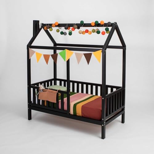 Sweet Home From Wood Montessori-Bett, Hausbett für Kleinkinder, Hüttenbett für Kinder (Schwarz, 200x140cm) von Sweet Home From Wood
