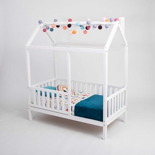 Sweet Home From Wood Montessori-Bett, Hausbett für Kleinkinder, Hüttenbett für Kinder (Weiß, 190x135cm) von Sweet Home From Wood