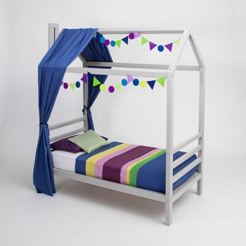 Sweet Home From Wood Montessori Kinderzimmer Möbel, Juniorbett mit Rausfallschutz, Kinderbett Holz (Grau, 200x140cm) von Sweet Home From Wood
