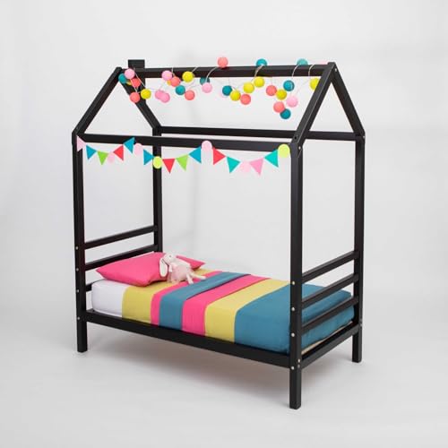 Sweet Home From Wood Montessori Kinderzimmer Möbel, Juniorbett mit Rausfallschutz, Kinderbett Holz (Weiß, 140x70cm) von Sweet Home From Wood