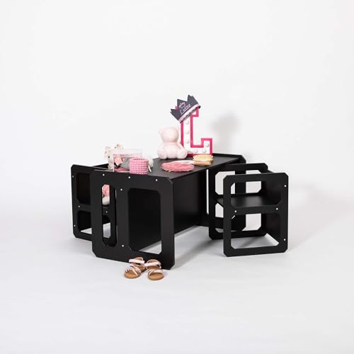 Sweet Home From Wood Spieltisch aus Holz für Kinder, Set für Kleinkinder, Vorschul-Lerntisch, Entwöhnungstisch, Kinderspieltisch (schwarz) von Sweet Home From Wood