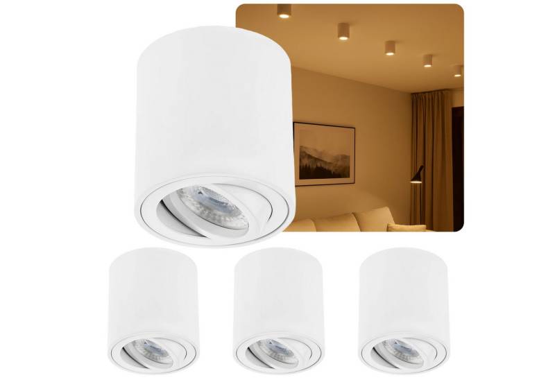Sweet LED LED Aufbaustrahler 4er Set GU10 Alu Deckenspots 7 W weiß 80x84mm 230 V, schwenkbar, LED wechselbar, Warmweiß, 3000K, LED Deckenlampe, Deckenspot, Deckenstrahler, Strahler von Sweet LED