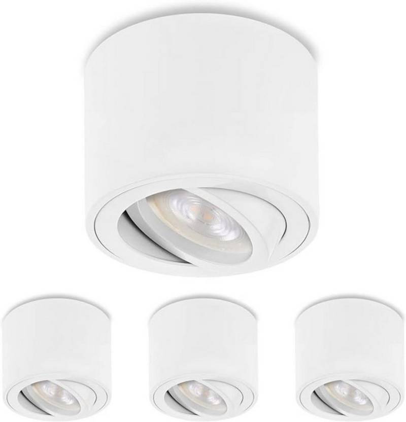 Sweet LED LED Aufbaustrahler flach 4er Set 5W 230V Aufbauspots rund weiß matt Aluminium, LED wechselbar, Warmweiß, LED Deckenlampe, Deckenspot, Deckenstrahler, schwenkbar von Sweet LED