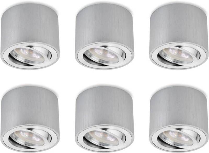Sweet LED LED Aufbaustrahler 6x LED Aufbauspot rund flach Aluminium gebürstet für Innenbereich, schwenkbar, LED wechselbar, Warmweiß, LED Deckenlampe, Deckenspot, Deckenstrahler, Strahler von Sweet LED