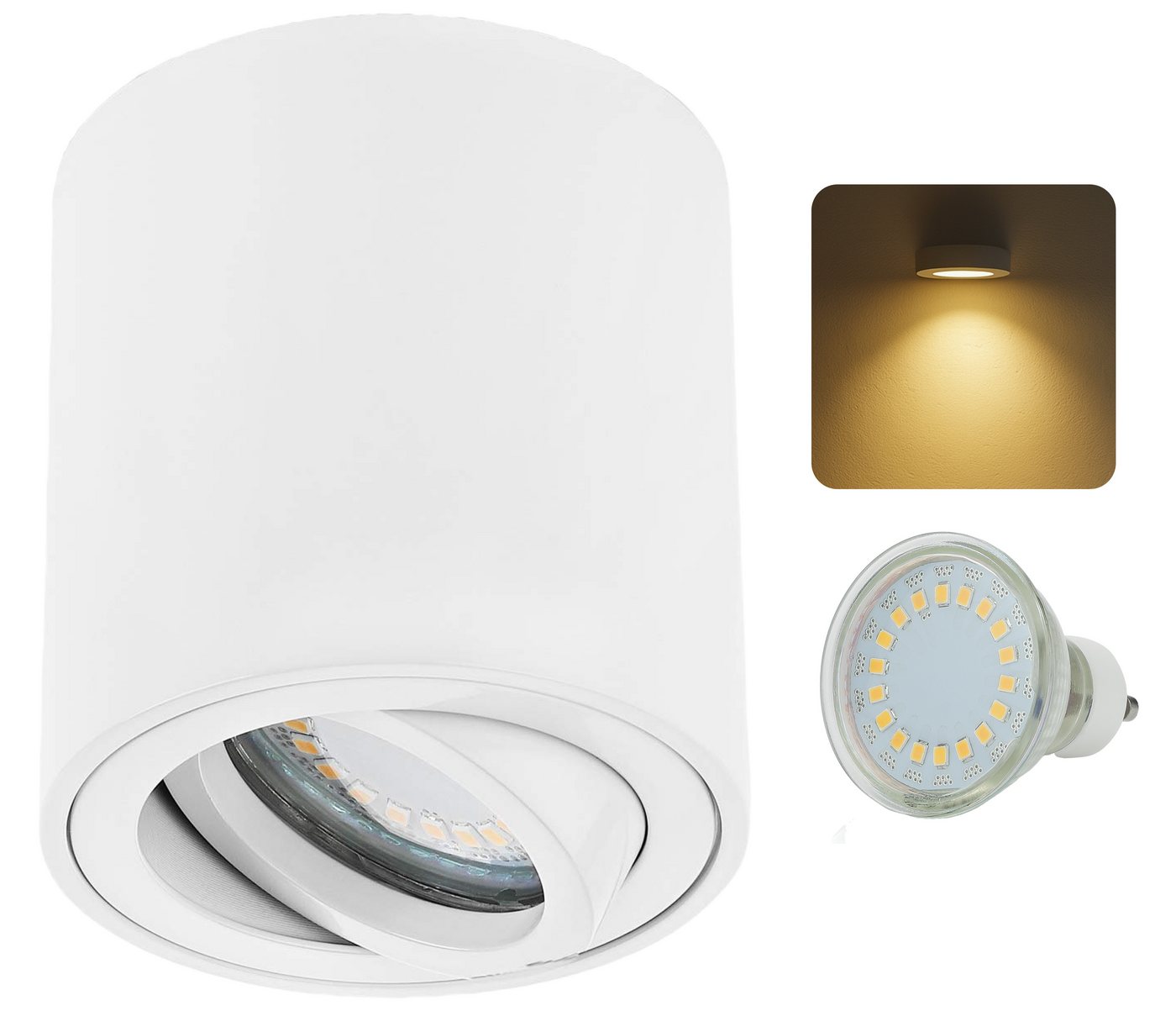 Sweet LED LED Deckenspots 5W GU10 Aufbauspot Aluminium weiß 230V, schwenkbar, Leuchtmittel wechselbar, warmweiß, 3000K, Deckenaufbauleuchte, Aufbaustrahler, Deckenspot von Sweet LED