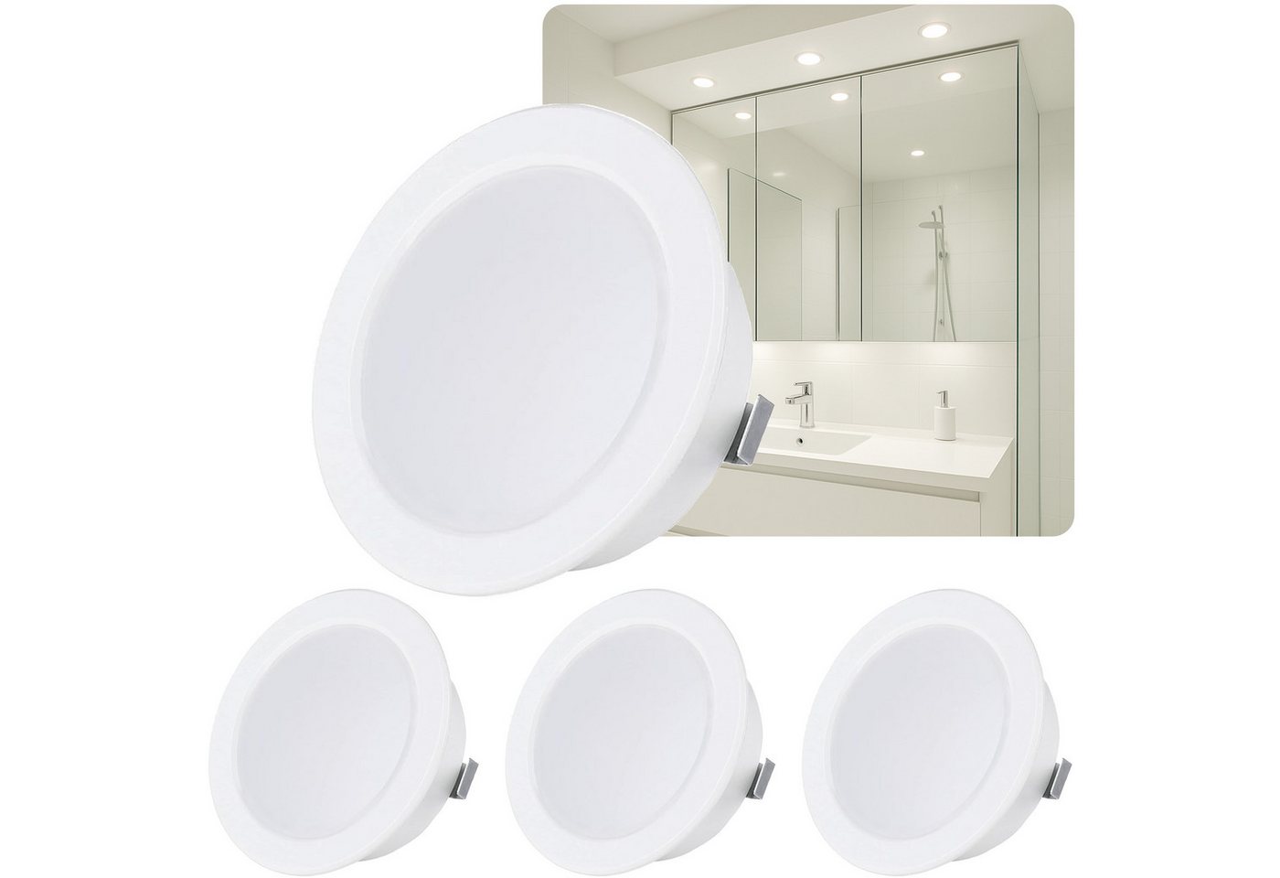 Sweet LED LED Einbaustrahler 4er Set 3,5 W Möbelleuchten IP44 weiß 12 V, spritzwassergeschützt, LED fest integriert, 6500K - kaltweiß, Deckenspots, Deckenstrahler, Möbeleinbaustrahler Sweet LED LED Einbaustrahler 4er Set 3,5 W Möbelleuchten IP44 weiß 12 V, spritzwassergeschützt, LED fest integriert, 6500K - kaltweiß, Deckenspots, Deckenstrahler, Möbeleinbaustrahler von Sweet LED