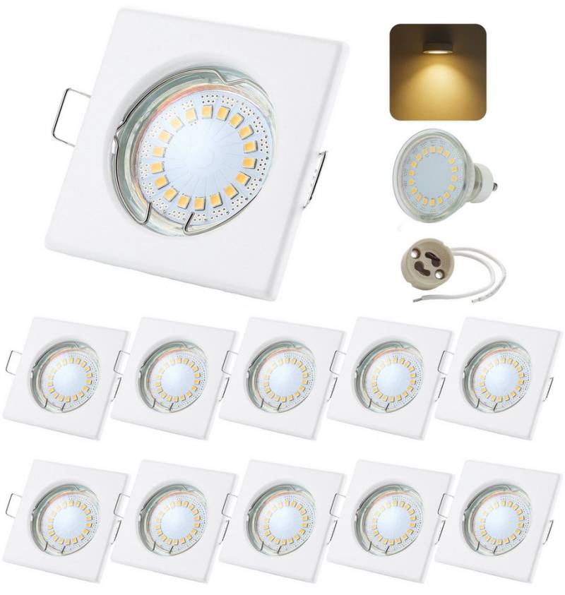 Sweet LED LED Einbaustrahler 10er Set GU10 5W Deckenspots eckig weiß-matt 230V, LED fest integriert, 3000K-Warmweiß, Deckenspots, Deckenstrahler, Einbauleuchten von Sweet LED