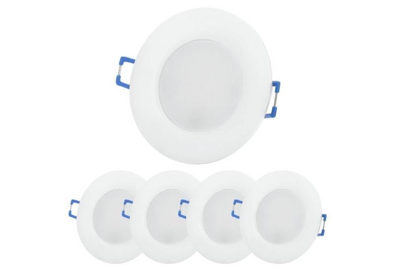 Sweet LED LED Einbaustrahler 5er Set Deckenspots Bad IP44 6,5 W 3000K 230V, spritzwassergeschützt, LED fest integriert, warmweiß, 3000K, ideal geeignete Einbauspots für Bad und Küche von Sweet LED
