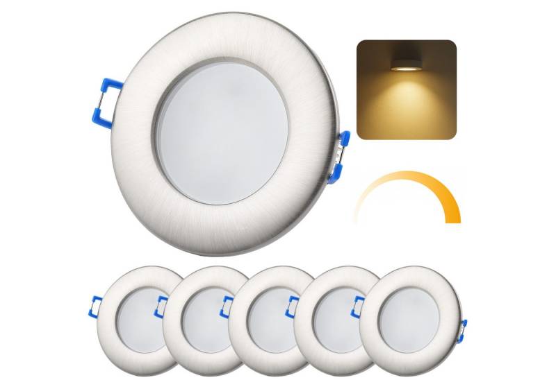 Sweet LED LED Einbaustrahler 5er Set IP44 flach für Bad & Küche 6,5 W 230V dimmbar, Dimmfunktion, LED fest integriert, 3000K - warmweiß, Deckenspots, Deckenstrahler, Einbauleuchten von Sweet LED