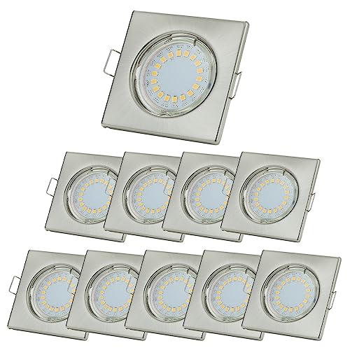 Sweet LED Einbaustrahler Eckig GU10 fassung 230V Set 5W Einbauleuchten, Deckenspots chrom gebürstet Deckenstrahler,leuchten aus Glas warmweiß 3000K, Einbauspots für 10er Set von Sweet Led