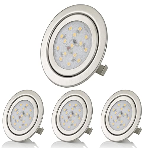 Sweet Led Möbel Einbaustrahler 12V flach, Einbauleuchte 3W Warmweiß, Möbeleinbauleuchte aus Metall, G4 Einbauspot Spiegelschrank, unterbauleuchte Küche, Chrom gebürstet Möbelleuchte 4er Pack von Sweet Led