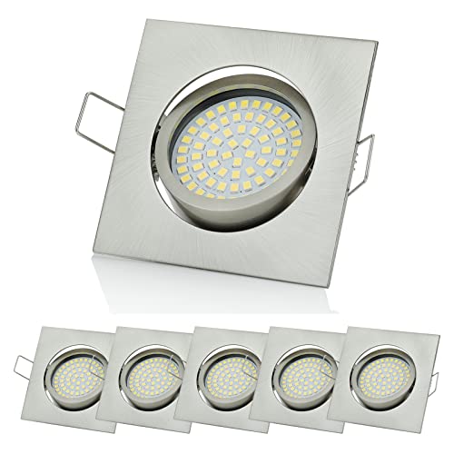 Sweet Led Einbaustrahler flach einbauspots aus aluminium 230V deckenspots 3,5W einbauleuchten Schwenkbar eckig Einbaurahmen chrom gebürstet spots kaltweiß decken leuchte 6er Pack von Sweet Led