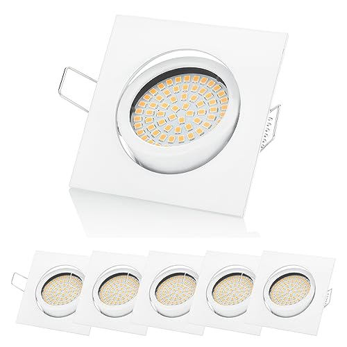 Sweet LED 6er Set Einbaustrahler 230V 3,5W Warmweiß | 330lm 3000K Lochmaß 75mm | Spot Flach Metall | Spots Deckenleuchte Schwenkbar - Eckig Weiß von Sweet Led