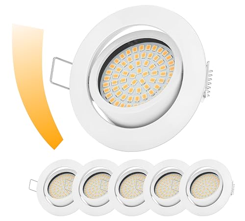 6x LED Einbaustrahler 230V Flach Dimmbar – Spots Deckenleuchte Schwenkbar 3000K Warmweiß – Deckenstrahler für Küche & Wohnzimmer von Sweet Led