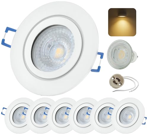 Sweet LED Einbaustrahler Bad Aluminium IP44 Einbauspots GU10 7W deckenspots Warmweiß Badezimmer Einbauleuchte Klickverschluß Feuchtraum Einbaurahmen Decken spot weiß matt 6er Pack von Sweet Led