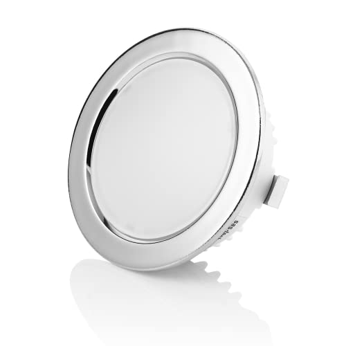 Sweet Led® 1x flache Einbauleuchte 230V IP44 - Möbeleinbauleuchte 3,5W LED - Badleuchte Einbauspot rund - Ultra Flache mini Feuchtraumleuchte - Möbel Einbaustrahler - Chrom, kaltweiß von Sweet Led