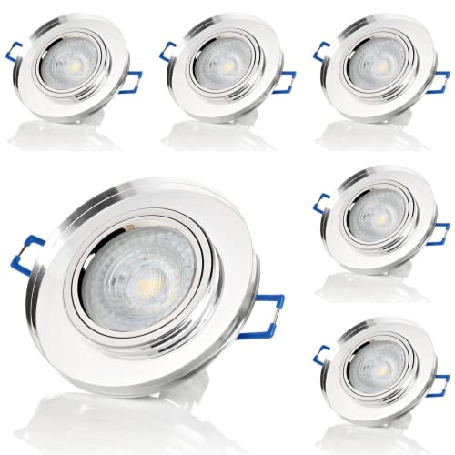 Sweet Led® 6x Einbaustrahler aus Glas klar 7W 230V Leuchten inkl. GU10 Fassung 530 Lumen Deckenspot mit Klickverschluss Set Einbaurahmen – rund, transparent, 3000K warmweiß von Sweet Led