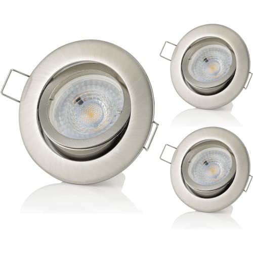 Sweet Led 3er Set Einbaustrahler flach, stufenlos dimmbar - inkl. Modul 230V, 5W, 330lm, 4000K - Deckenspot rund mit Bajonett schwenkbar - Einbautiefe 30mm, Außendurchmesser 83mm, Lochmaß Ø 68mm von Sweet Led