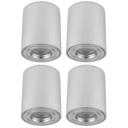 Sweet Led 4 Stück Aufbaustrahler Bad IP44 Aluminium GU10 Deckenspot 95mm Feuchtraum Badezimmer Nassbereich Aufbauleuchte 230V Aufbauspot – alu gebürstet, rund von Sweet Led