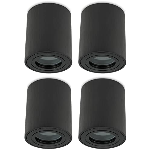 Sweet Led 4 Stück Aufbaustrahler Bad IP44 Aluminium GU10 Deckenspot 95mm Feuchtraum Badezimmer Nassbereich Aufbauleuchte 230V Aufbauspot – schwarz gebürstet, rund von Sweet Led