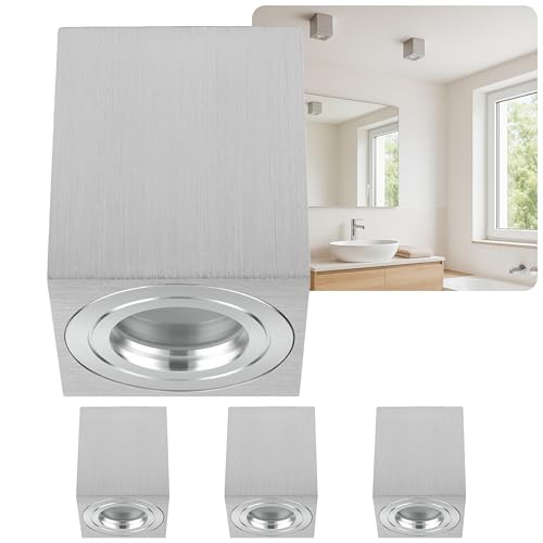 Sweet Led Aufbauspot IP44 Silber gebürstet 4er – GU10 Eckige Aluminium Deckenpots 80x95mm 230V für Badezimmer Küche – Aufbaustrahler ohne Leuchtmittel Sweet Led Aufbauspot IP44 Silber gebürstet 4er – GU10 Eckige Aluminium Deckenpots 80x95mm 230V für Badezimmer Küche – Aufbaustrahler ohne Leuchtmittel von Sweet Led