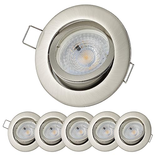 Sweet Led 6er Set Einbaustrahler flach, stufenlos dimmbar - inkl. Modul 230V, 5W, 330lm, 4000K - Deckenspot rund mit Bajonett schwenkbar - Einbautiefe 30mm, Außendurchmesser 83mm, Lochmaß Ø 68mm von Sweet Led