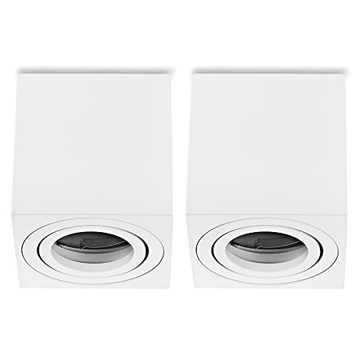 Sweet Led Aufbauspot Weiß Matt 2er – Aufbaustrahler 230V GU10 Fassung, Aufputz Deckenspot aus Aluminium, eckig und schwenkbar, Aufbauleuchte für Innenräume (ohne Leuchtmittel) von Sweet Led