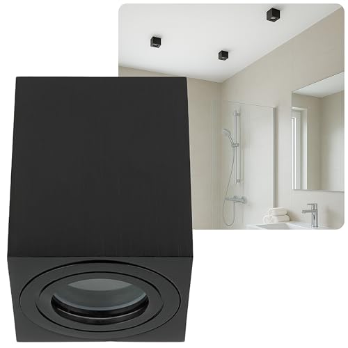Sweet Led Aufbaustrahler Bad IP44 Aluminium GU10 Deckenspot 95mm Feuchtraum Badezimmer Nassbereich Aufbauleuchte 230V Aufbauspot – schwarz gebürstet, eckig von Sweet Led