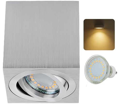 Sweet Led Aufbauspots eckig GU10 – Aufbauleuchte schwenkbar 80x80x84mm – Deckenspots silber-gebürstet – inkl. 230V LED (5W, 430lm, 3000K Warmweiß) –Spots Deckenleuchte, Aufbaustrahler Sweet Led Aufbauspots eckig GU10 – Aufbauleuchte schwenkbar 80x80x84mm – Deckenspots silber-gebürstet – inkl. 230V LED (5W, 430lm, 3000K Warmweiß) –Spots Deckenleuchte, Aufbaustrahler von Sweet Led