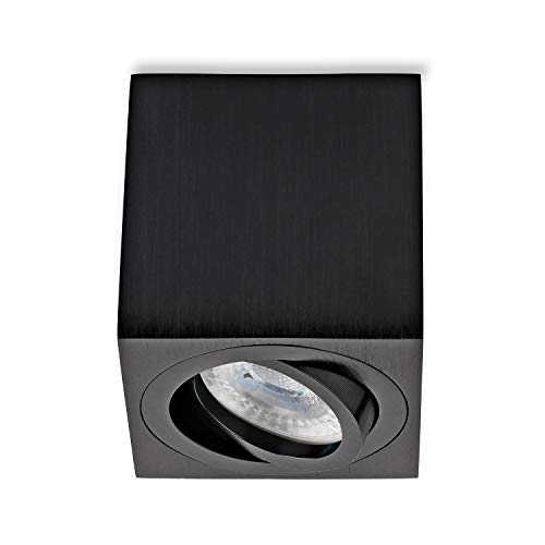 Sweet Led Aufbaustrahler GU10 aus Aluminium - Deckenspots 7W 3000K Strahler warmweiß 230V - Aufbauspot in Eckig - Deckenleuchte schwarz gebürstet – Aufputz Spot schwenkbar von Sweet Led