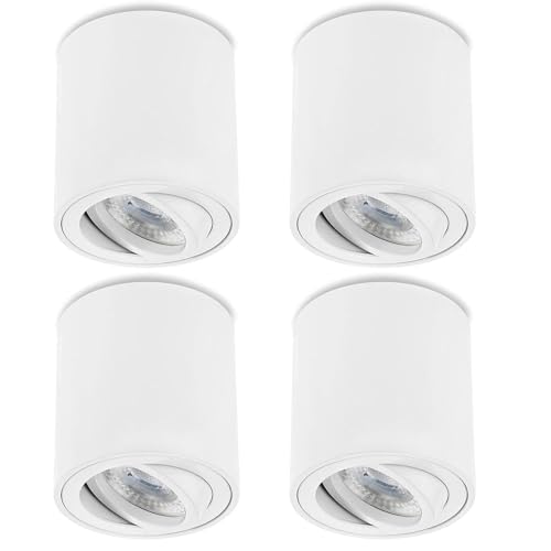 Sweet Led Aufbaustrahler aus Aluminium - 4x Deckenspots 7W 3000K warmweiß - LED Aufbauspot weiß matt Rund - Aufbauspot GU10 80x84 mm – Aufputz 230V schwenkbar von Sweet Led