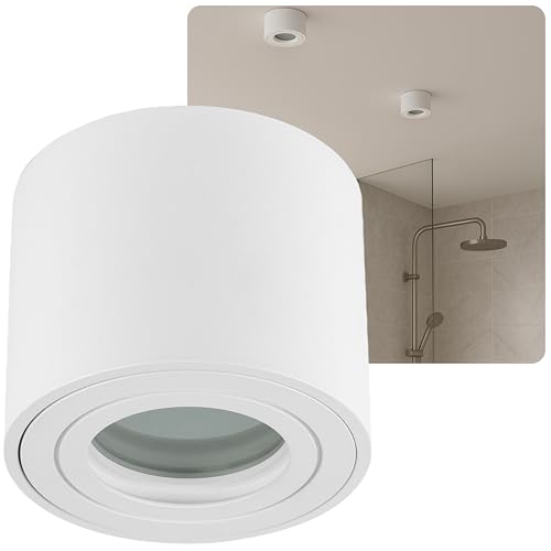 Sweet Led Deckenstrahler IP44 flach bad aus aluminium aufbaurahmen Feuchtraum 65mm hoch Aufbauleuchte Aufbaustrahler 230V Aufputzstrahler Spotleuchte Deckenstrahler Aufputz Spot matt weiß rund von Sweet Led