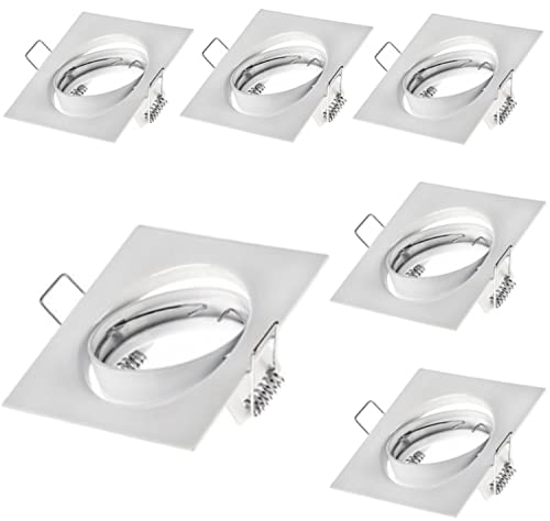 Sweet Led Einbaurahmen für Halogen und LED Strahler, Schwenkbar, Eckig, Chrom gebürstet-Weiß inkl. GU10 Fassung (6 x weiß) von Sweet Led