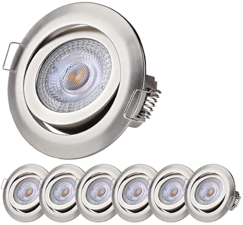 Sweet Led Einbaustrahler 3-Step-Dimming deckenspots flach 5W 230V Decken Einbauleuchte 3 Stufen dimmbar Einbauspots schwenkbar spots chrom-nickel farbig rund kaltweiß einbau 6 stück von Sweet Led
